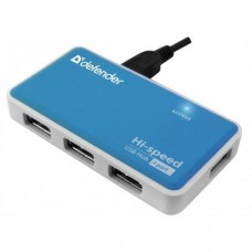 Разветвитель Defender  QUADRO POWER USB2.0 - 4 порта, + блок питания DC 5В...2А, + кабель USB 2.0 A(M) - MiniB (M) - 1м (83503)