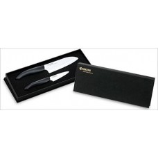 KYOCERA Набор из двух белых керамических ножей с черной ручкой (7,5 см и 14 см), Gift set of FK-140WH and FK-075WH (Black handle) (FK-2PC-WH3/ALE020501)