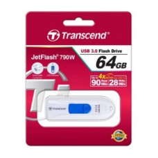 Флеш накопитель 64GB Transcend JetFlash 790, USB 3.0, Белый/Синий (TS64GJF790W)