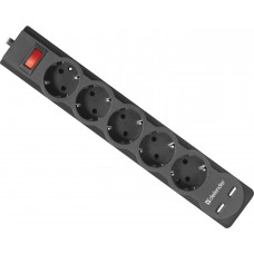 Сетевой фильтр DFS 753 3,0 м, 5 розеток, 2xUSB, 2.1A DEFENDER (99753)