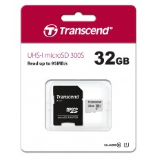 Флеш карта microSD 32GB Transcend microSDHC Class 10 UHS-1 U1, (SD адаптер), TLC (TS32GUSD300S-A)