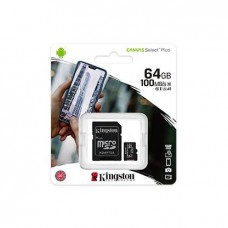 Kingston Technology Флеш карта microSD 64GB Kingston microSDXC Class 10 UHS-I U1 Canvas Select Plus (SD адаптер) 100MB/s (SDCS2/64GB)