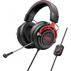 AOC Гарнитура игровая GH300 , многоцветная RGB,  Stereo, 7.1 Surround, USB кабель 2.0 м, чёрный+красный.