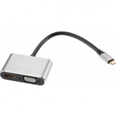 VCOM Кабель-концентратор USB3.1 TypeCm --)HDMI+USB3.0+PD+VGA Alum Grey 4K@30Hz, Telecom(TUC055) (TUC055_465530)