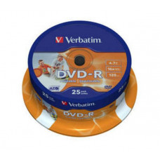 Диск DVD-R Verbatim 4.7 Gb, 16x, Cake Box (25), Printable (25/200) (43538)