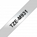 BROTHER Наклейка ламинированная TZEM931 (12 мм черн/серебр)