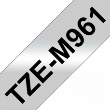 BROTHER Наклейка ламинированная TZEM961 (36 мм черн/сер. мет)