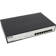 D-Link DGS-1008MP Неуправляемый коммутатор с 8 портами 10/100/1000Base-T с поддержкой PoE 802.3af/802.3at (30 Вт, PoE-бюджет 140 Вт) и функцией энергосбережения