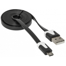 Кабель Defender USB08-03P USB2.0 AM-MicroBM, плоский, чёрный, 1.0м (87475)