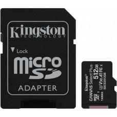 Kingston Technology Флеш карта microSD 512GB Kingston microSDXC Class 10 UHS-I U3 Canvas Select Plus (SD адаптер) 100MB/s (SDCS2/512GB)
