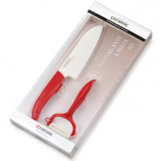 KYOCERA Набор из керамического ножа FK-140WH (14 см) и овощечистки CP-10, белые с красными ручками (FK140WH+CP10N RED SET)